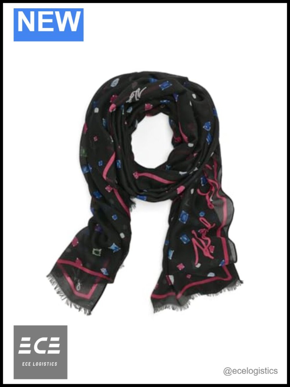 Oversized Jewel Print Scarf Lightweight Wrap with Eyelash Fringe